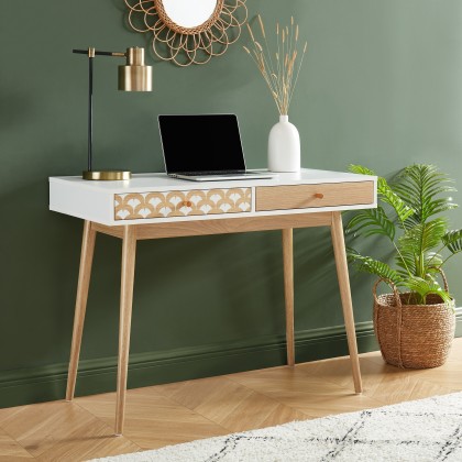 UTAH white and oak effect desk with 2 drawers 39.37 inches 2