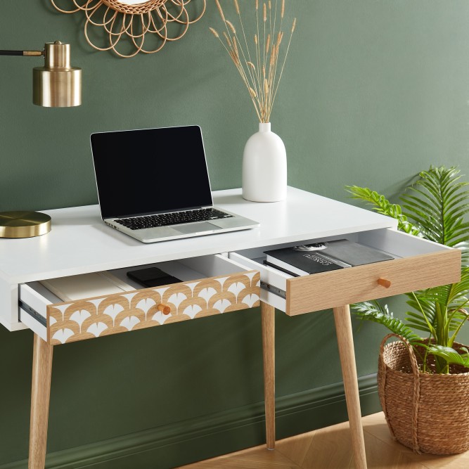UTAH white and oak effect desk with 2 drawers 39.37 inches UTAH white and oak effect desk with 2 drawers 39.37 inches