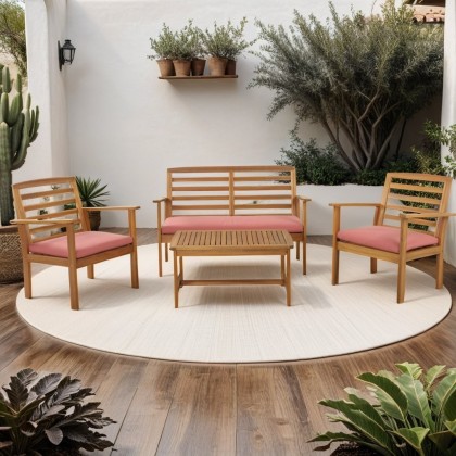 LOMA terracotta color acacia wood 4-seater garden set 2