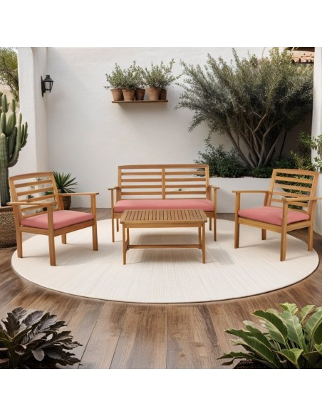LOMA terracotta color acacia wood 4-seater garden set