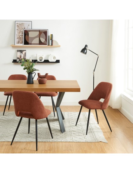 Set of 2 ELISABETH chairs bordeaux fabric black metal legs