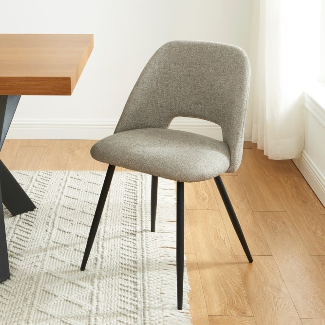 Set of 2 ELISABETH chairs gray fabric black metal legs Set of 2 ELISABETH chairs gray fabric black metal legs