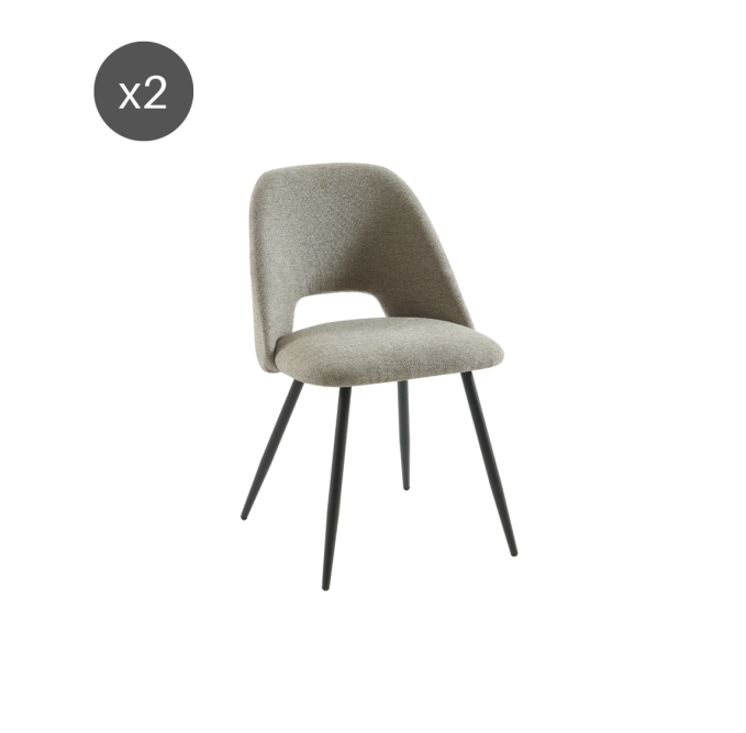 Set of 2 ELISABETH chairs gray fabric black metal legs Set of 2 ELISABETH chairs gray fabric black metal legs
