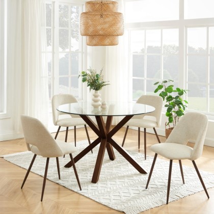 Set of 2 ELISABETH chairs beige fabric oak effect legs 2