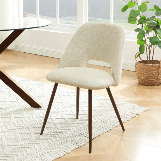 Set of 2 ELISABETH chairs beige fabric oak effect legs Set of 2 ELISABETH chairs beige fabric oak effect legs