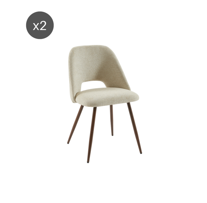 Set of 2 ELISABETH chairs beige fabric oak effect legs Set of 2 ELISABETH chairs beige fabric oak effect legs