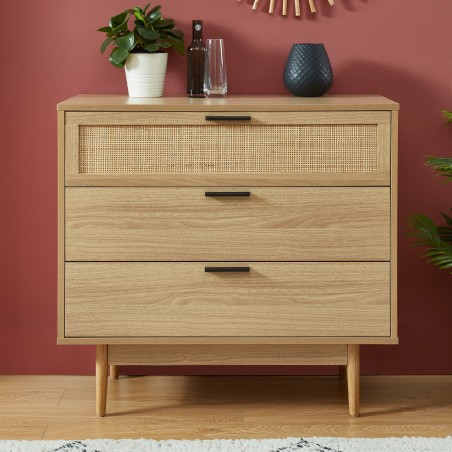 AMANA rattan cane 3-drawer chest 31.5 inches
