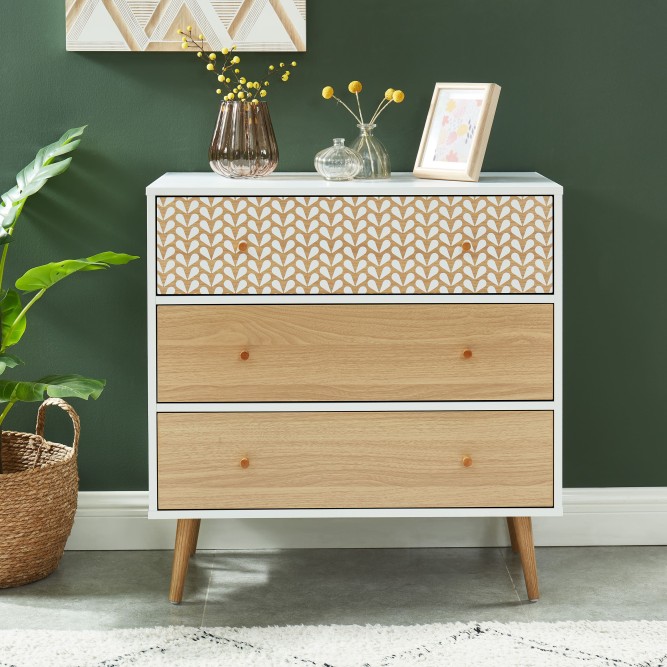 CAPUCINE white and oak effect 3-drawer chest 30.71 inches CAPUCINE white and oak effect 3-drawer chest 30.71 inches