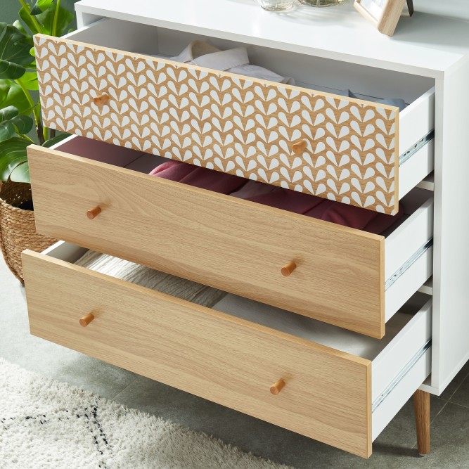 CAPUCINE white and oak effect 3-drawer chest 30.71 inches CAPUCINE white and oak effect 3-drawer chest 30.71 inches