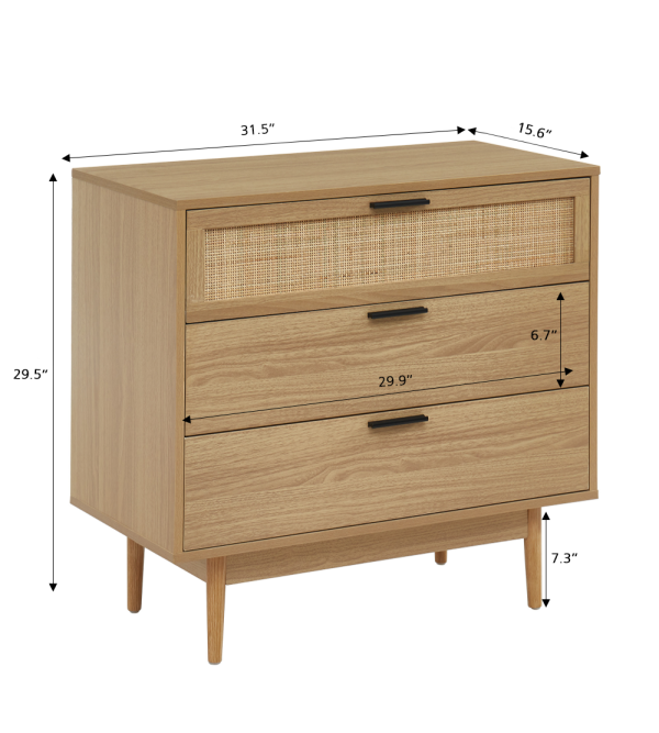 AMANA rattan cane 3-drawer chest 31.5... AMANA rattan cane 3-drawer chest 31.5...