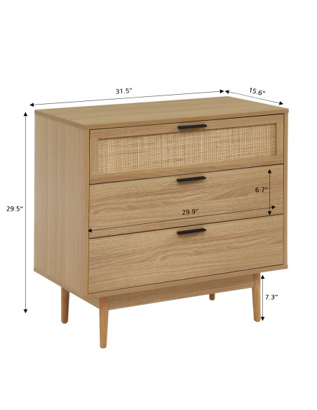 AMANA rattan cane 3-drawer chest 31.5 inches