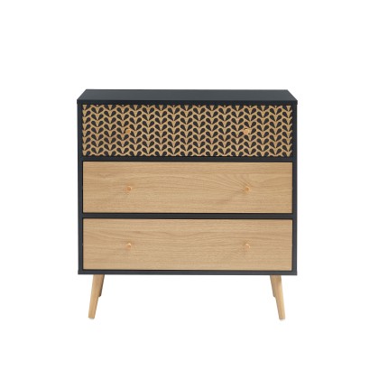 CAPUCINE black and oak effect 3-drawer chest 30.71 inches