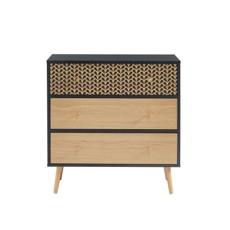 CAPUCINE black and oak effect 3-drawer chest 30.71 inches