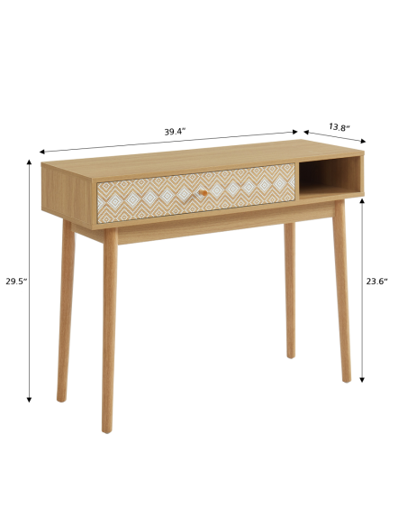 LEIKA white and oak effect console 1 drawer 39.37 inches