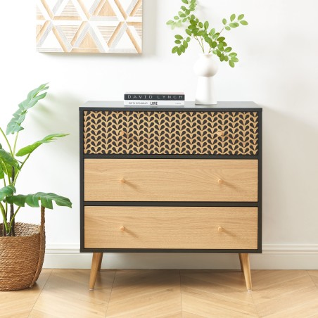 CAPUCINE black and oak effect 3-drawer chest 30.71 inches