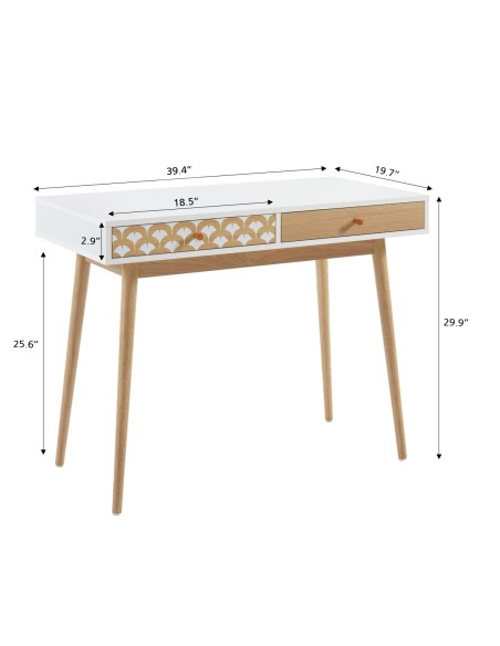 UTAH white and oak effect desk with 2 drawers 39.37 inches