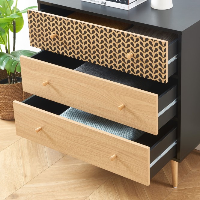CAPUCINE black and oak effect 3-drawer chest 30.71 inches CAPUCINE black and oak effect 3-drawer chest 30.71 inches