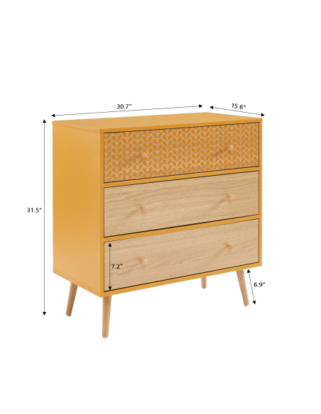 CAPUCINE ocher and oak effect chest of drawers 3 drawers 30.70 inches