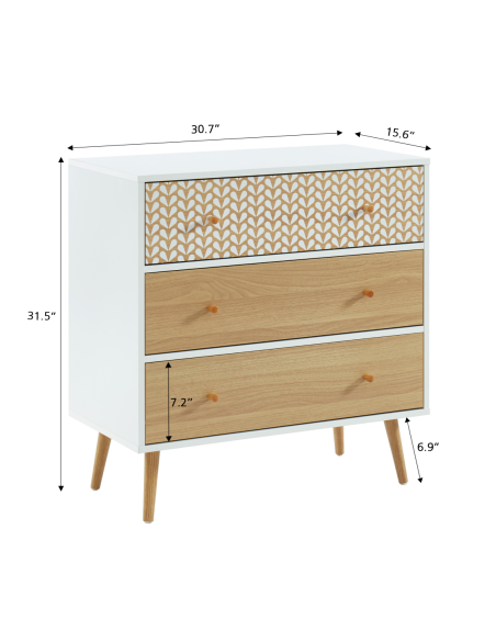 CAPUCINE white and oak effect 3-drawer chest 30.71 inches