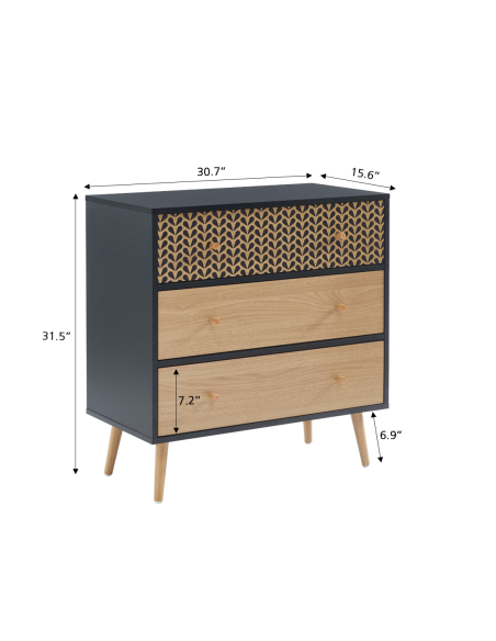 CAPUCINE black and oak effect 3-drawer chest 30.71 inches