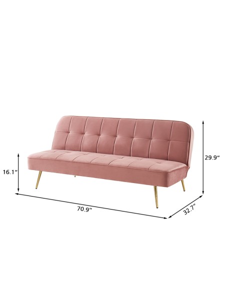 AROMA bench old rose velvet 3-seat convertible3