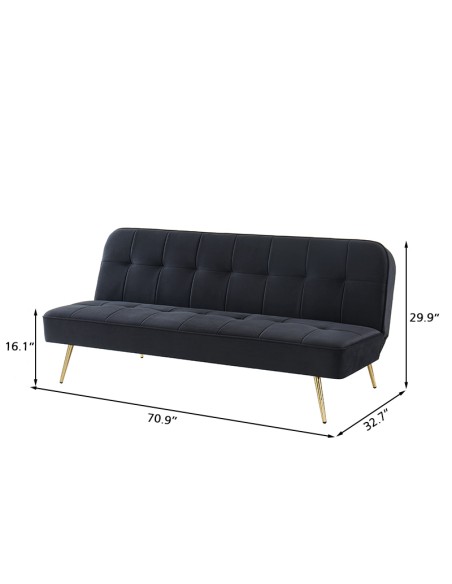 AROMA bench black velvet 3-seat convertible