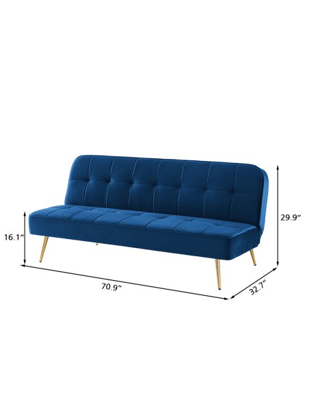 AROMA bench blue velvet 3-seat convertible