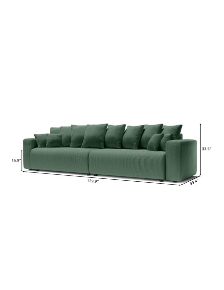 XL LEA straight convertible sofa green ribbed velvet 5-seater