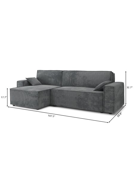 MARIUS corner convertible sofa mouse gray ribbed velvet