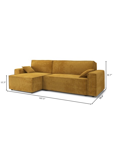 MARIUS corner convertible sofa mustard ribbed velvet