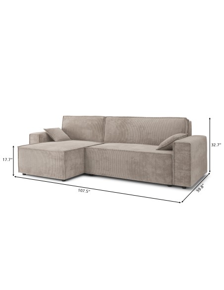 MARIUS corner convertible sofa greige ribbed velvet