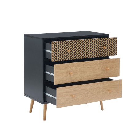 CAPUCINE black and oak effect 3-drawer chest 30.71 inches