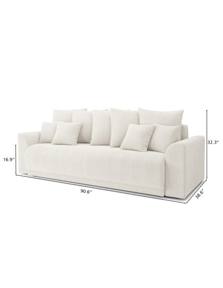 NOVA straight convertible sofa white Boucle fabric 3-seater