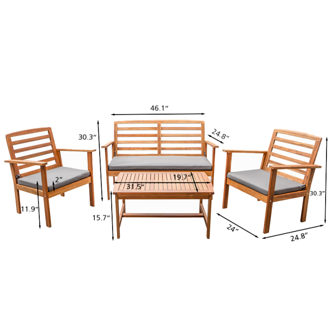 LOMA gray color acacia wood 4-seater... LOMA gray color acacia wood 4-seater...