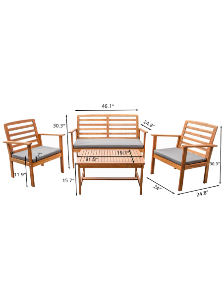 LOMA gray color acacia wood 4-seater garden set