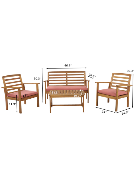 LOMA terracotta color acacia wood 4-seater garden set