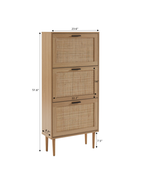 AMANA rattan cane shoe cabinet 3 doors 23.62 inches