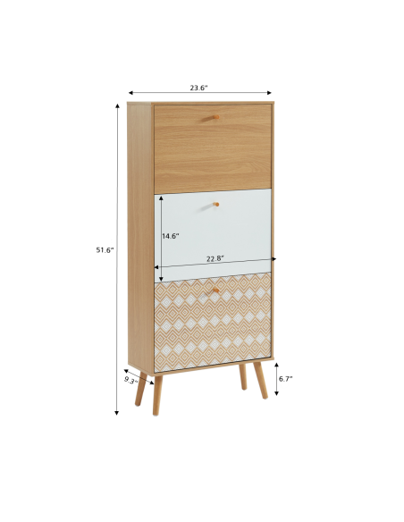 LEIKA pattern and oak effect shoe cabinet 23.62 inches