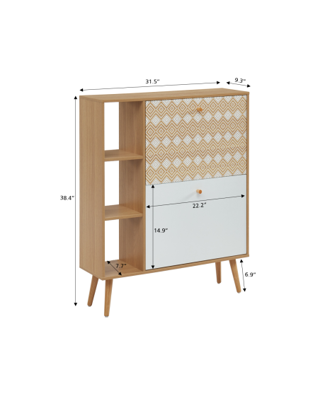 LEIKA pattern and oak effect shoe cabinet 31.5 inches