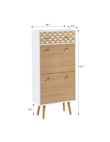 UTAH white and oak effect shoe cabinet with 2 doors and 1 drawer