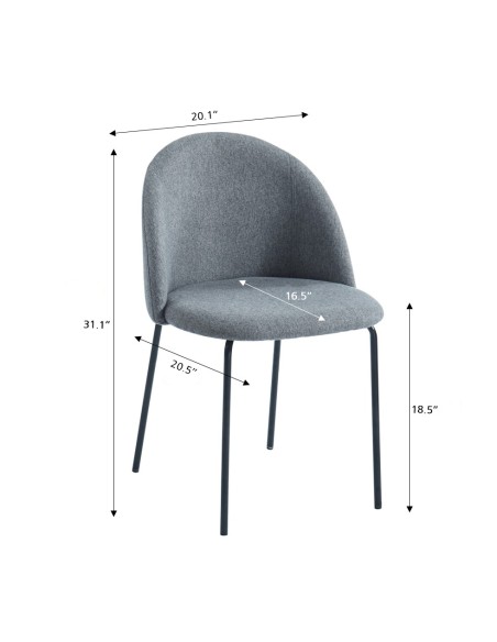 Set of 2 BROOKLYN chairs gray fabric black metal legs