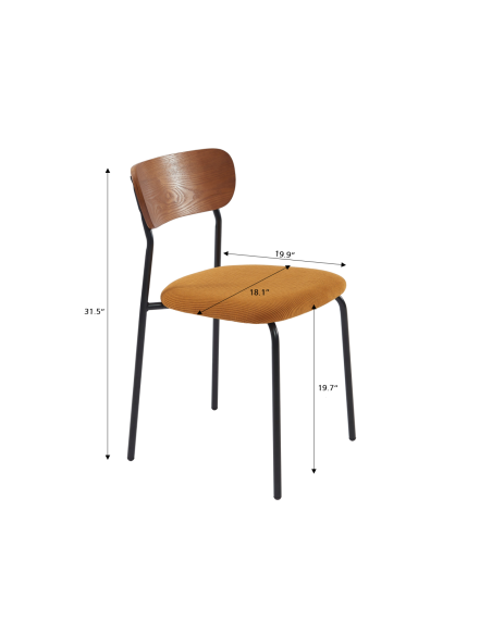 Set of 4 stackable FRIDA chairs ribbed mustard yellow velvet black metal