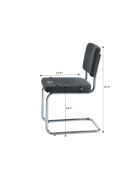 Set of 2 JACK chairs ribbed charcoal gray velvet chrome metal legs