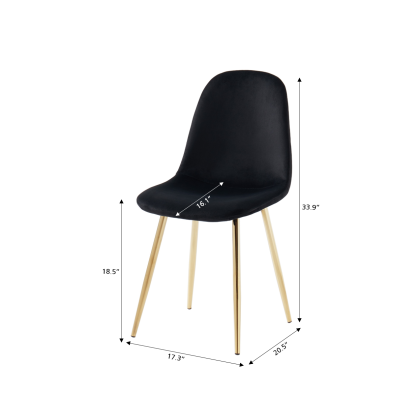 Set of 4 LENA chairs black velvet gold metal legs 2