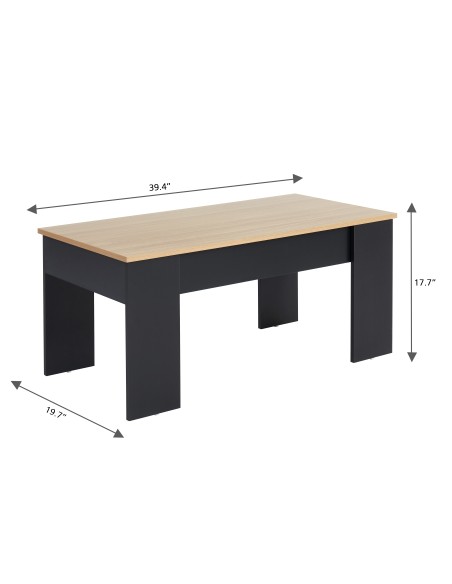 SIMON black and oak effect coffee table with lift-up top