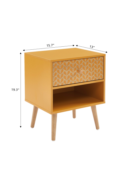 CAPUCINE ocher and oak effect bedside table 15.74 inches
