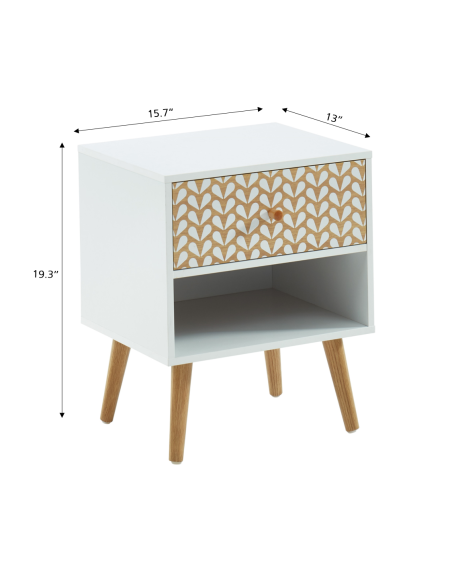 CAPUCINE white and oak effect bedside table 15.74 inches