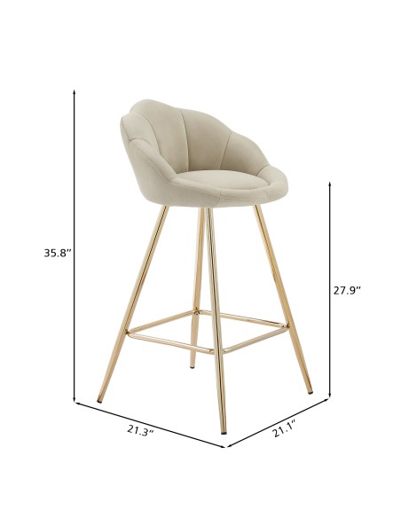 Set of 2 CORAIL stools beige velvet with gold legs