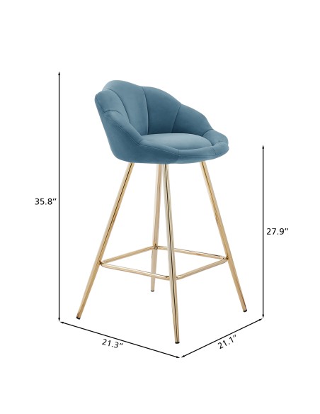 Set of 2 CORAIL stools blue velvet with gold legs