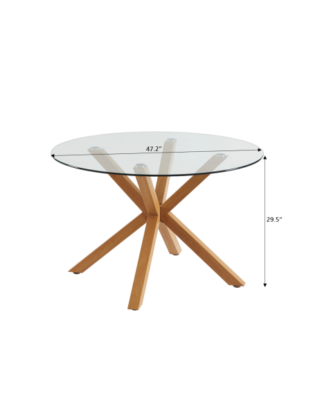 HARRY round glass and oak effect dining table 47.24 inches